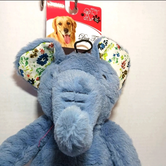 Petlou Plush Crinkle Interactive Stuffed Dog Squeaky Toys - 15" Blue Elephant - Picture 2 of 7